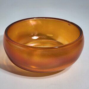 Amber Iridescent Glass Bowl Circa Mid-Century Modern Handcrafted With Unique Det